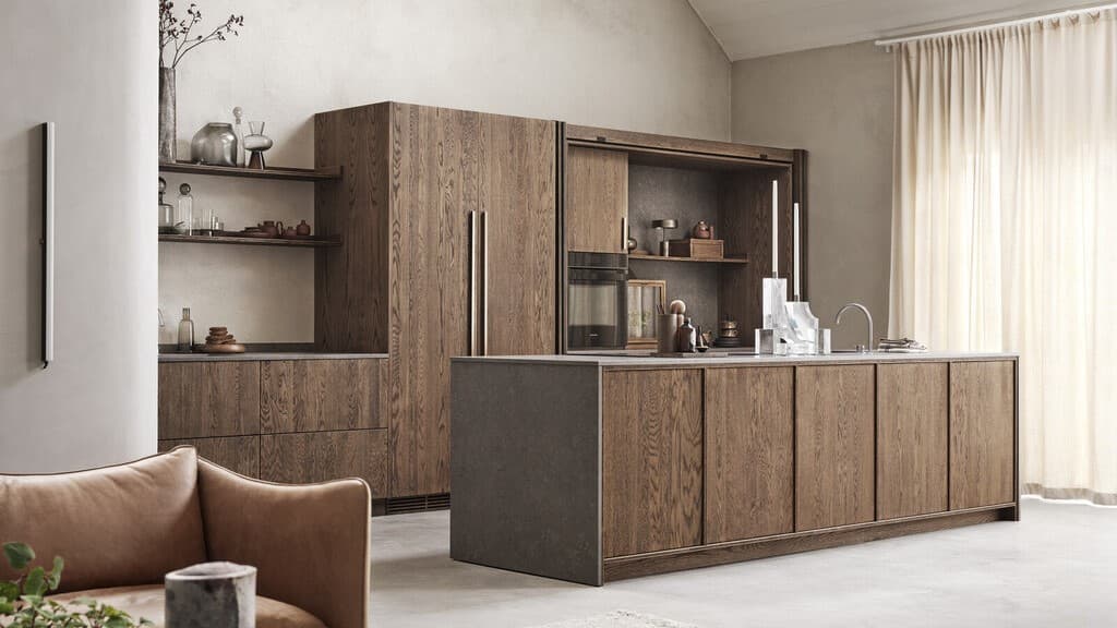 Kök Wood mörkt trä med fin ådring