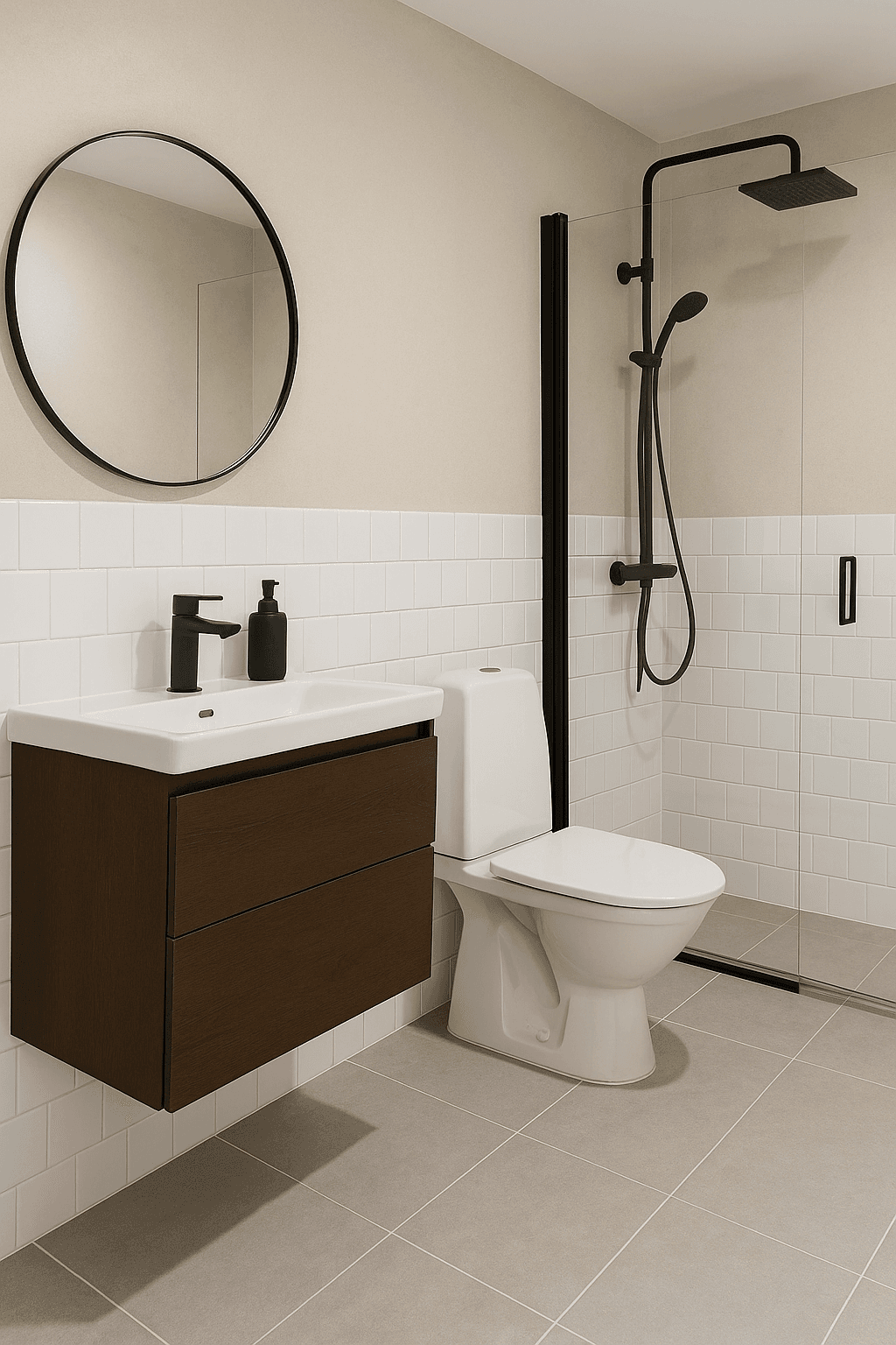 Ett halvkaklat badrum